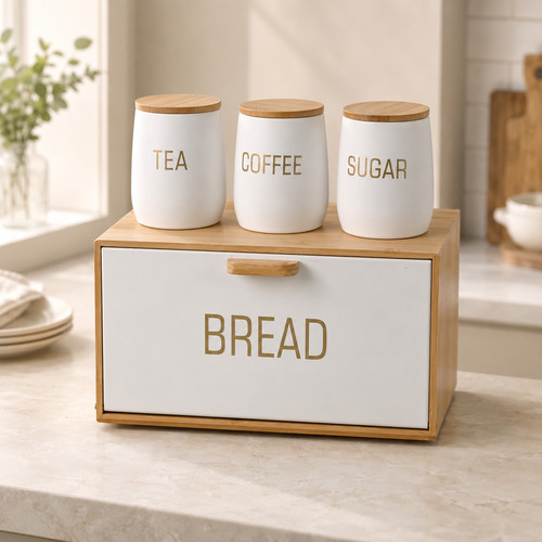 White bamboo metal bread - bread, bin