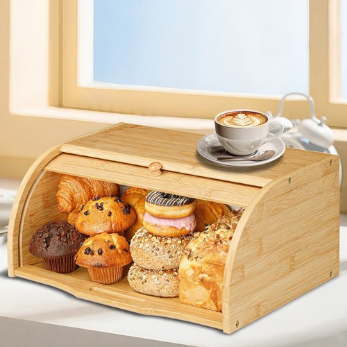 Bamboo bread box natural - box,