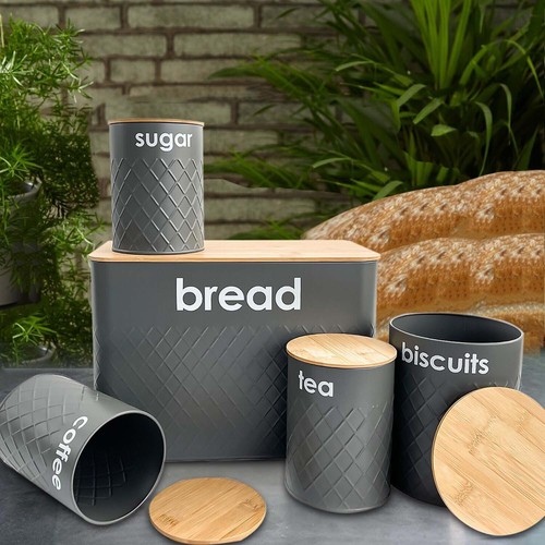5pc grey bread bin kitchen - bin,