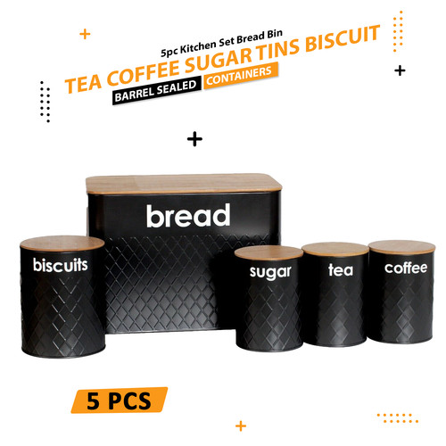 5pc black kitchen - black, tins