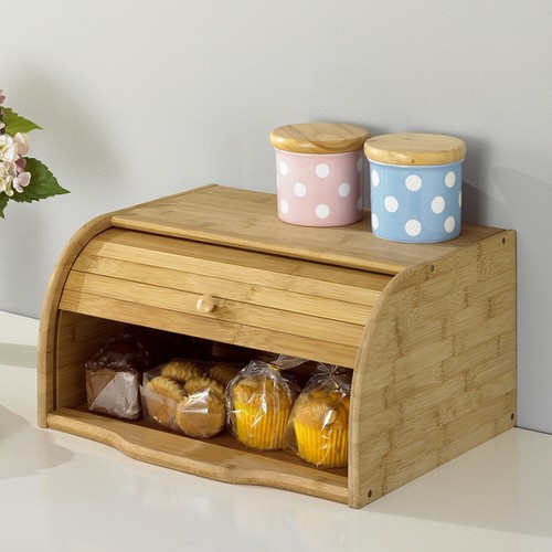 Large bread bin bamboo wooden - bamboo,
