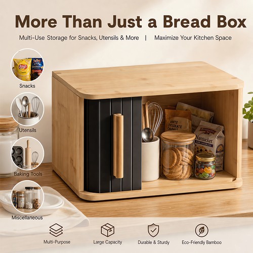 Bamboo bread box - bread, natural