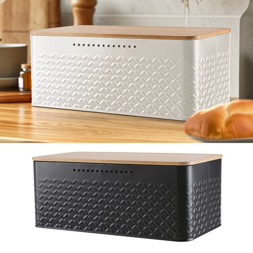 Large metal bread bin wooden - metal, w/wooden