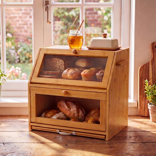 Compartment bamboo bread bin - compartment,