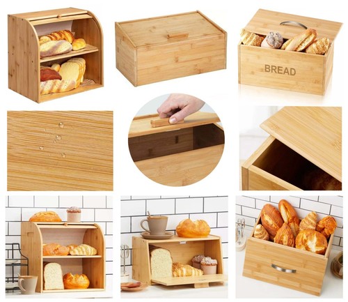 Bamboo wooden bread bin - bamboo, lift