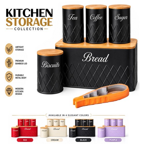 Kitchen storage tins - 6x,