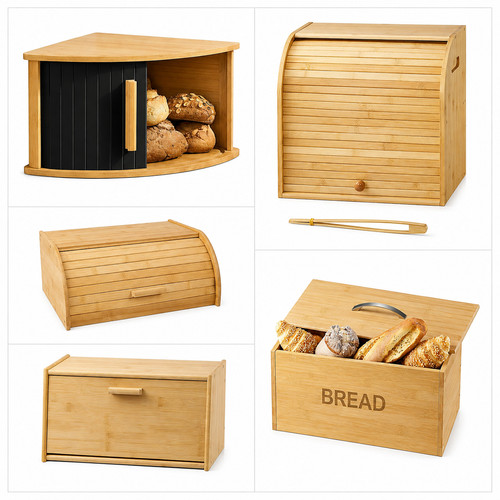 Bamboo wooden bread bin - wooden,