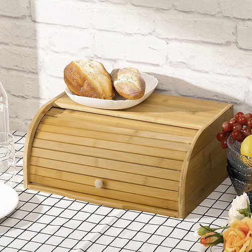 Bamboo wooden bread bin - bamboo, food